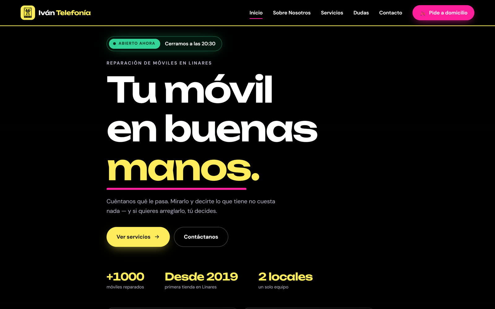 Portada de la web de Iván Telefonía en escritorio