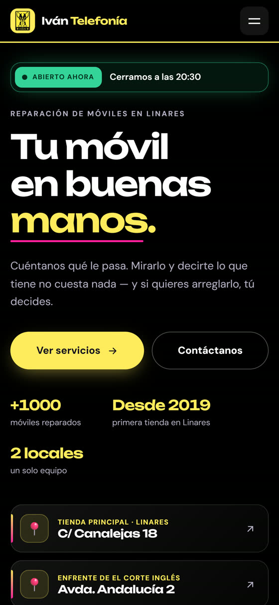 La misma web vista en el móvil